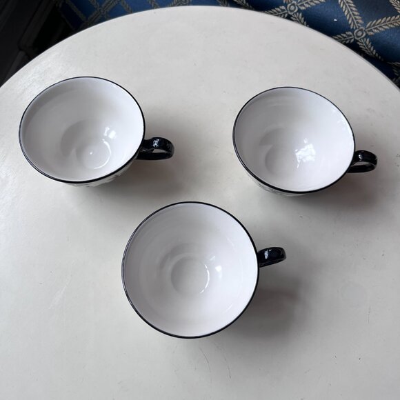 3 Aux Au Provence French Country Black and white Teacups with chickens/rabbit - Picture 2 of 15